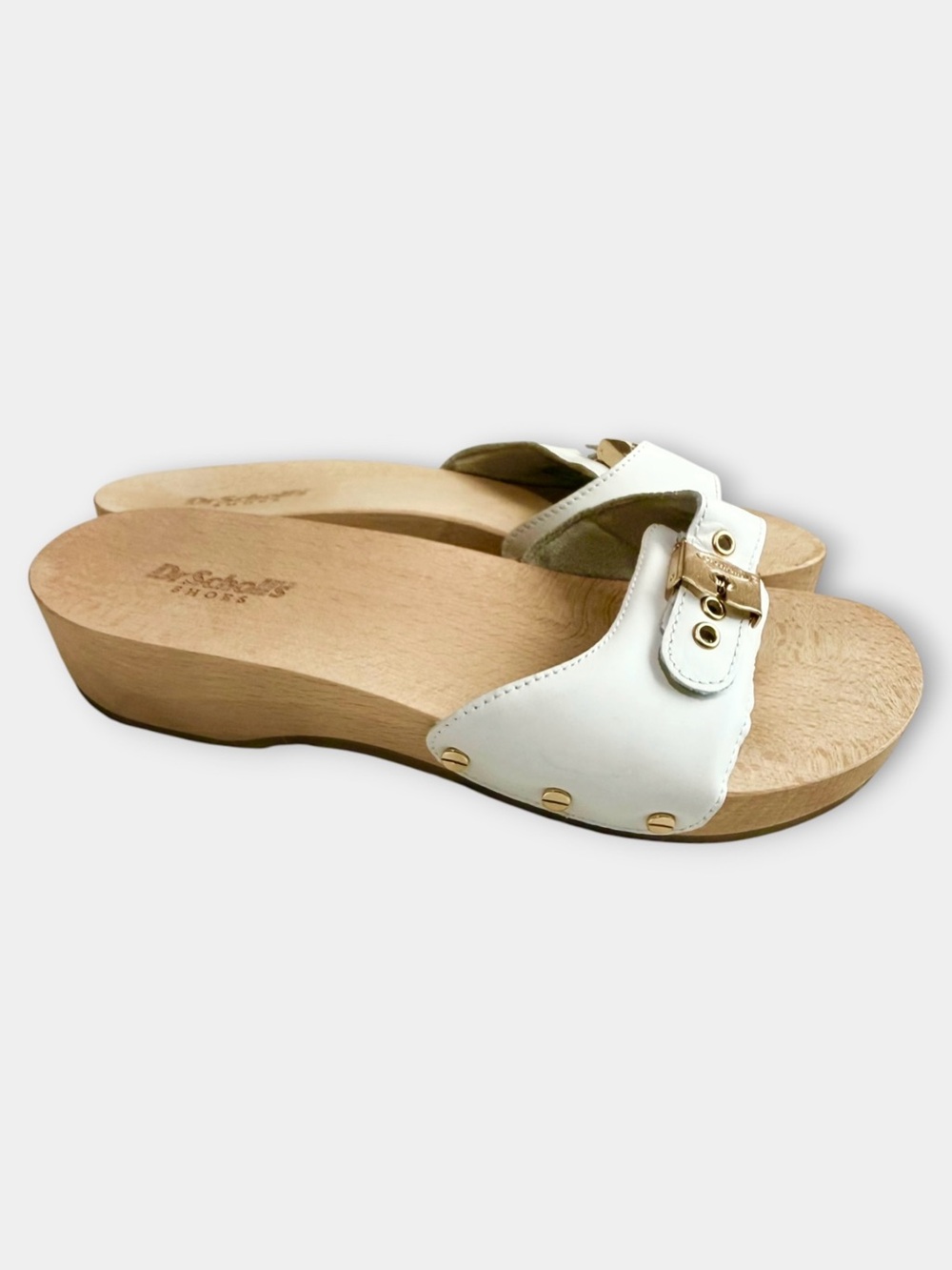 Dr. Scholl's Original Pescura Slide Sandals in White Leather with Gold Size 7 - Picture 3 of 9
